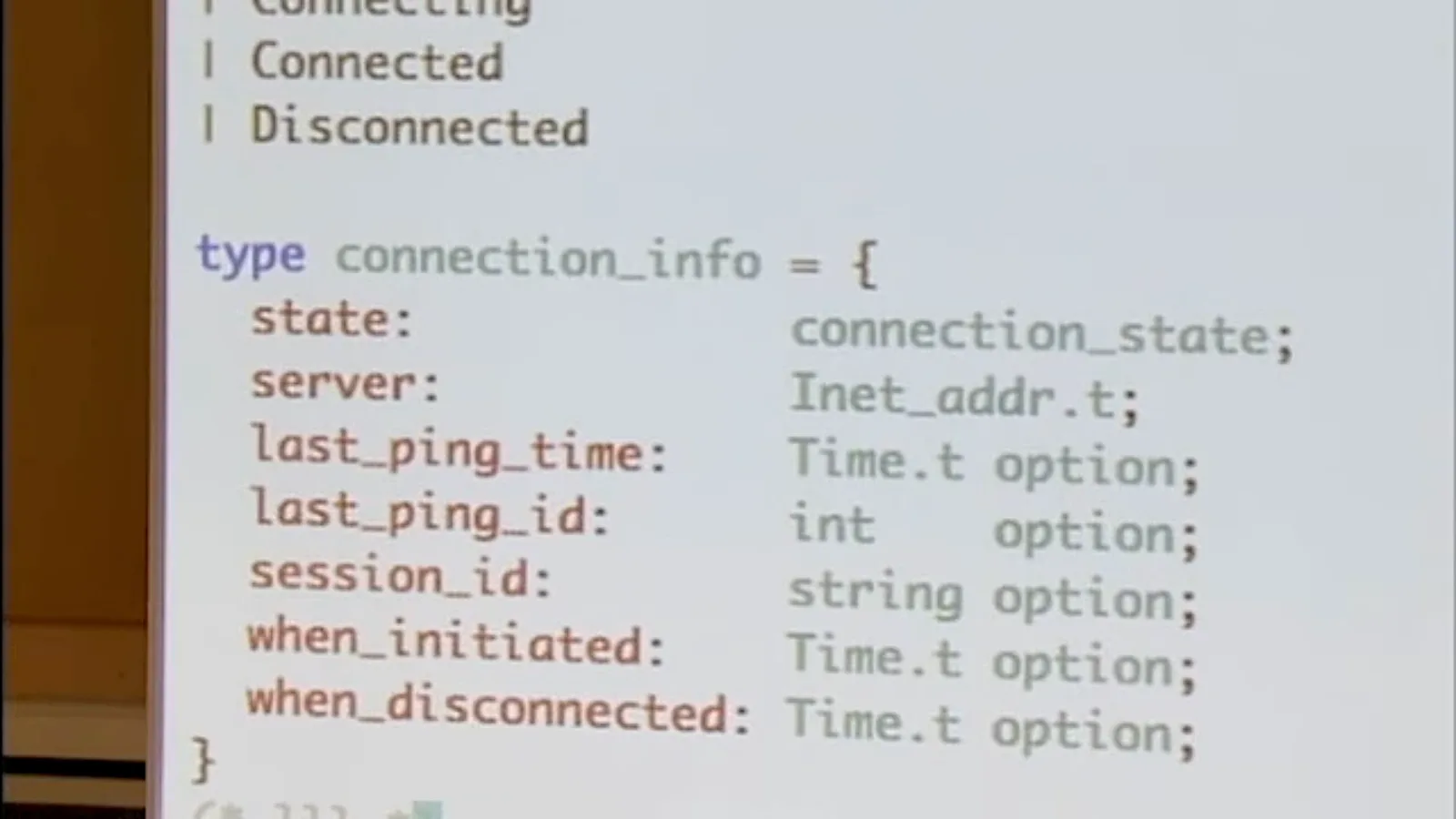 Connection information with optional fields