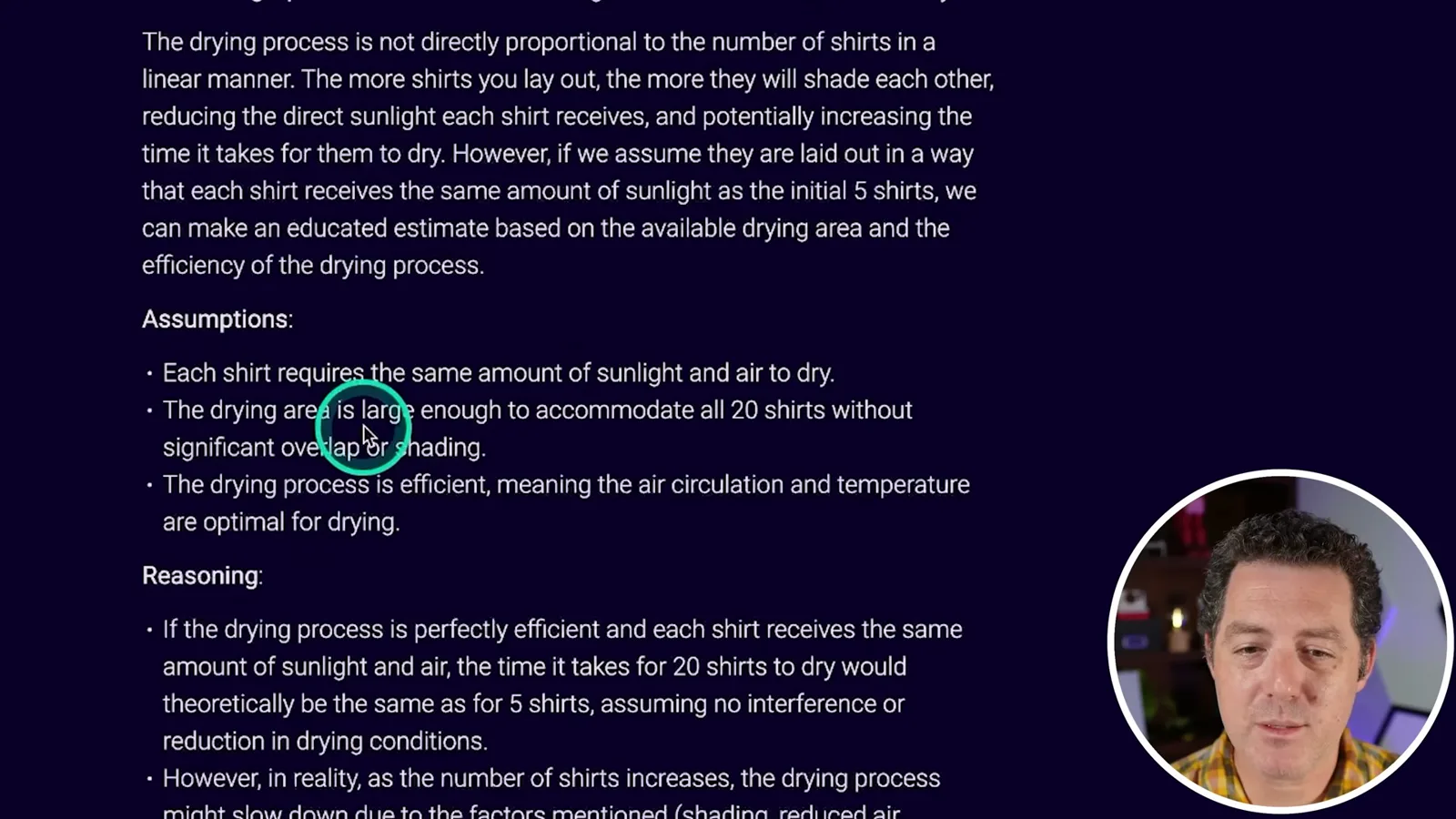 Shirt-drying assumptions