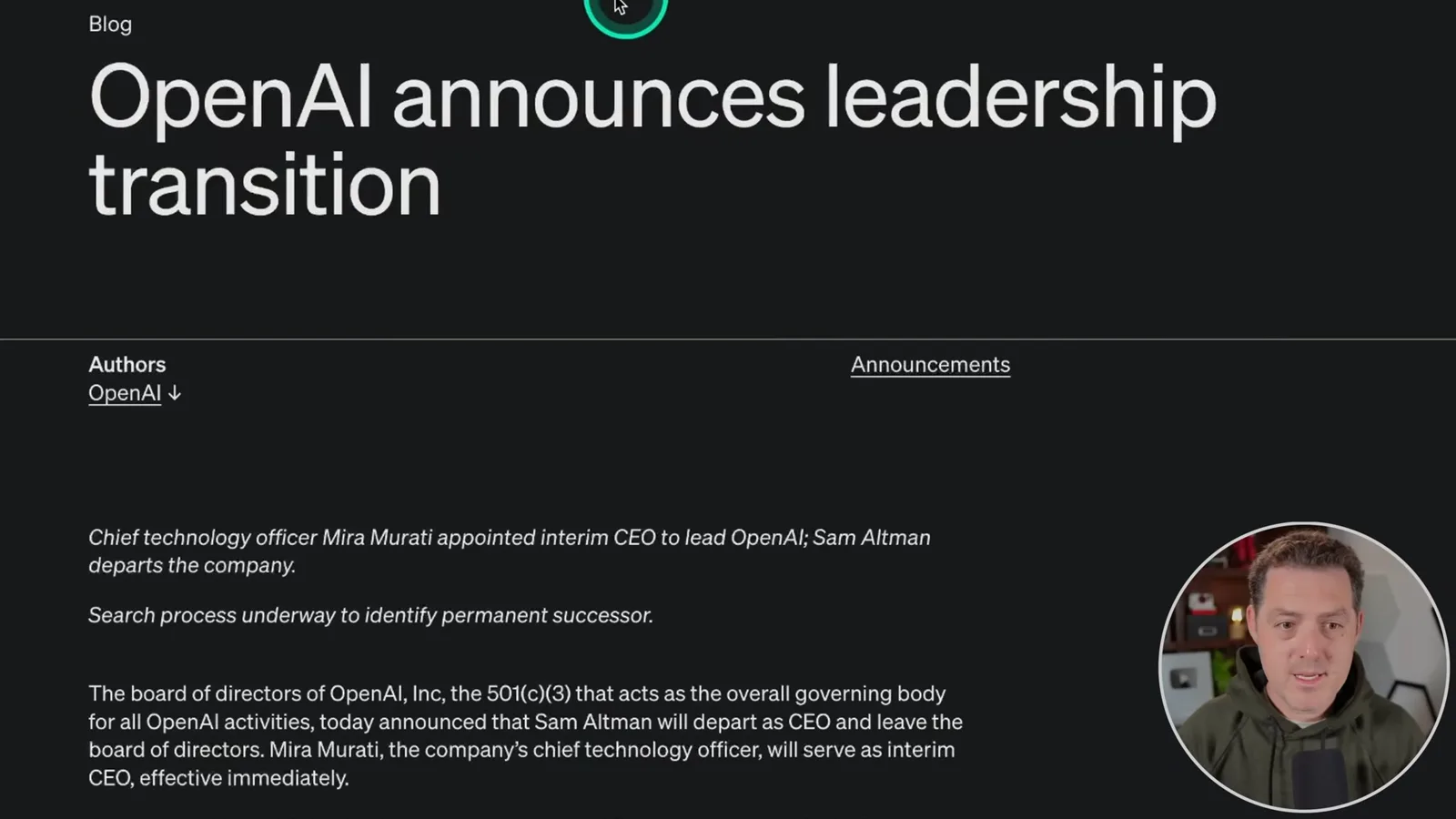 The initial leadership announcement