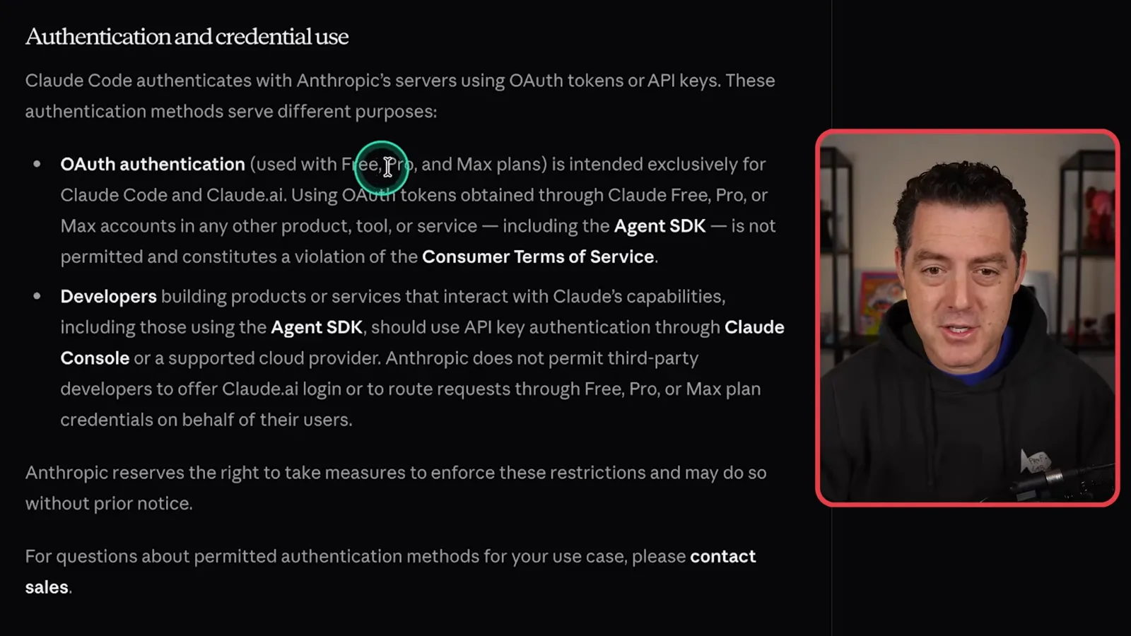 The documented OAuth restriction