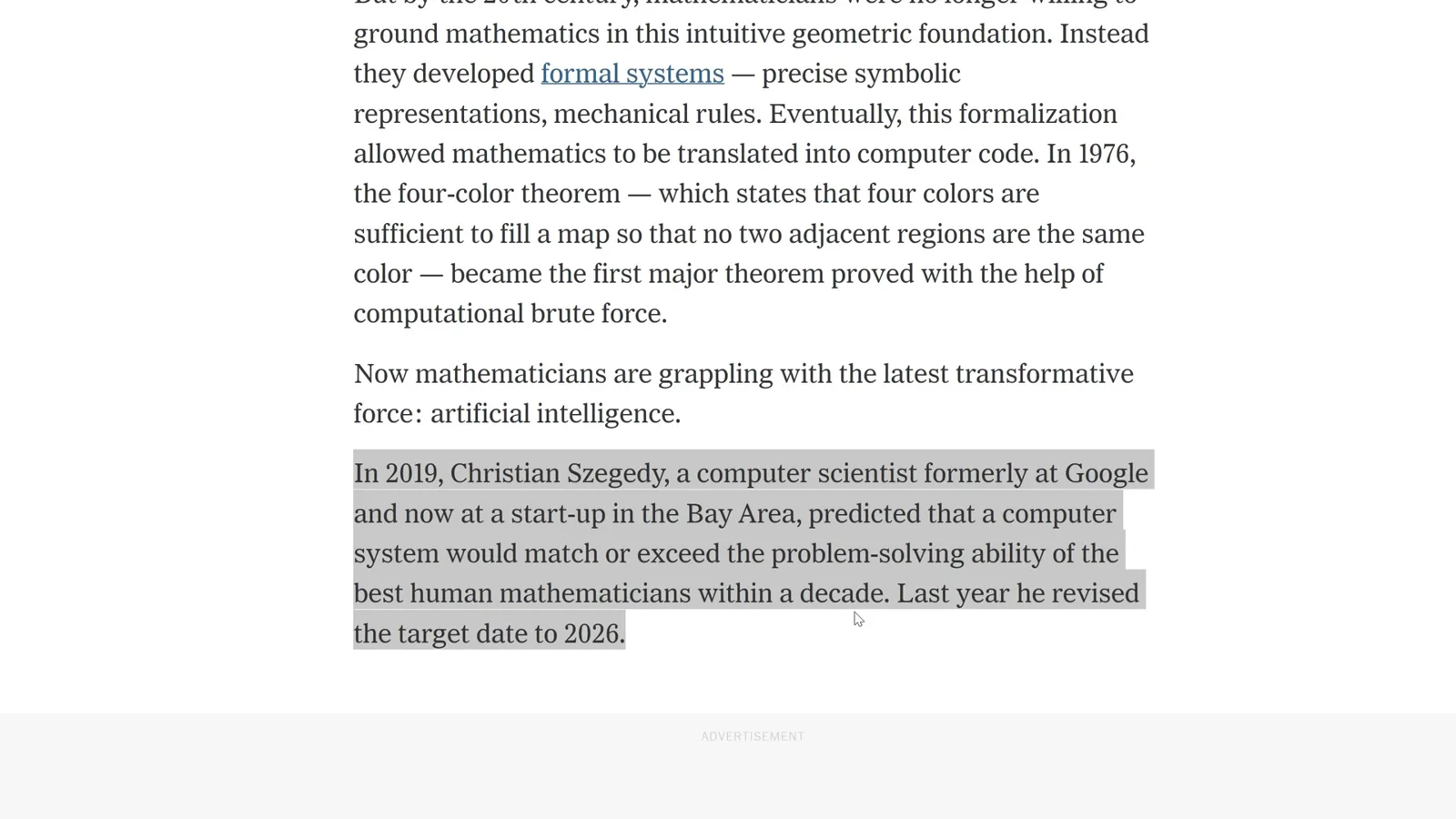 A historical mathematics forecast