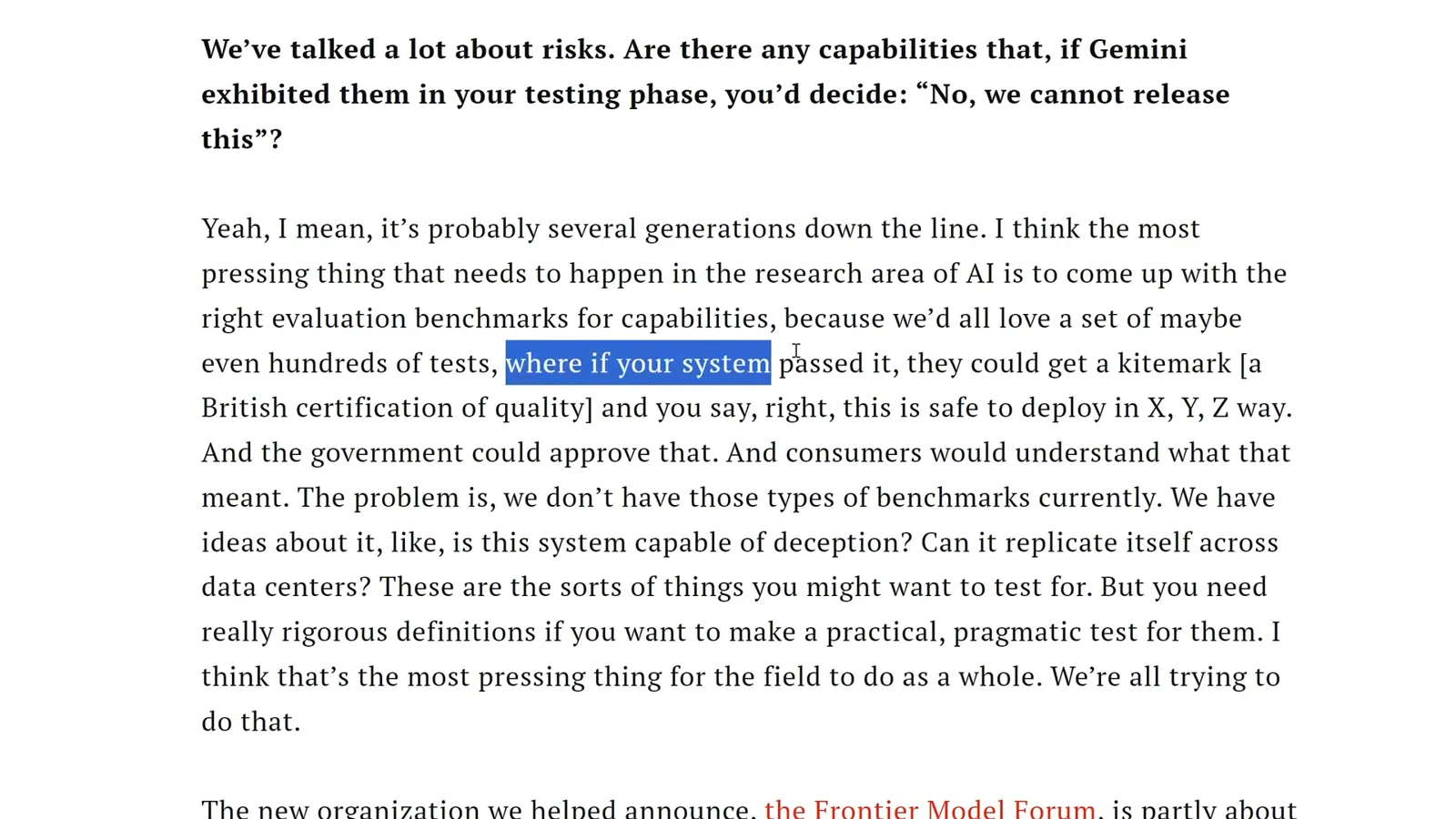 Hassabis on safety evaluations