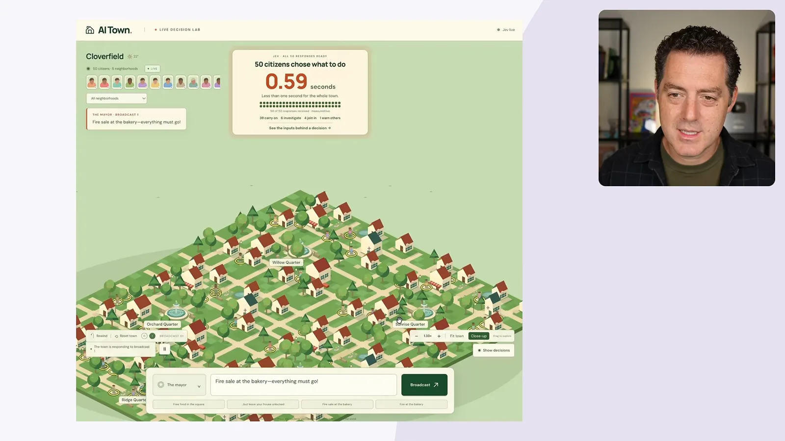Simulated town decisions