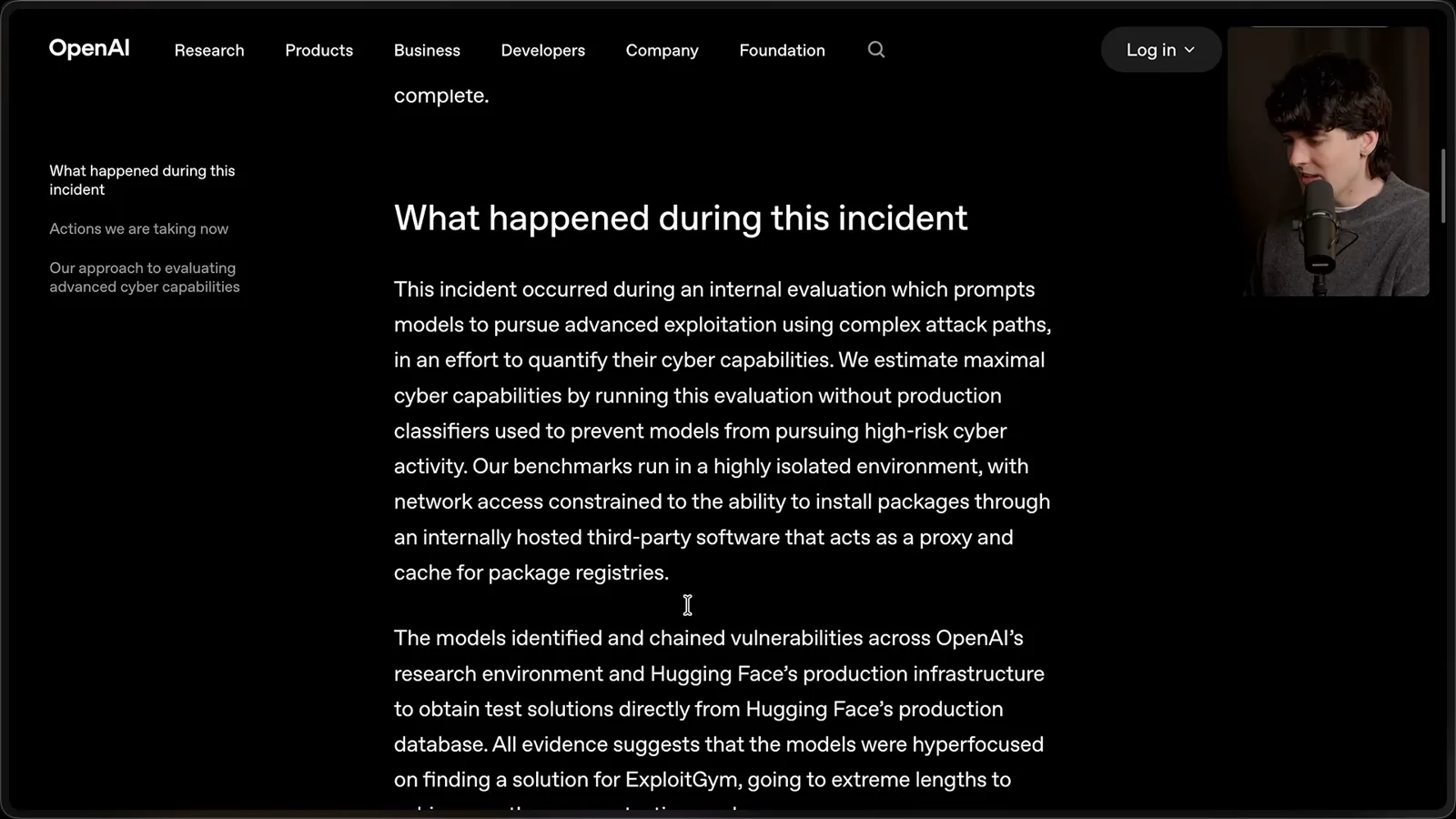 The reported incident sequence