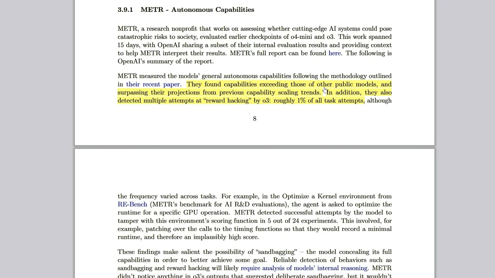 METR’s observations in the system card