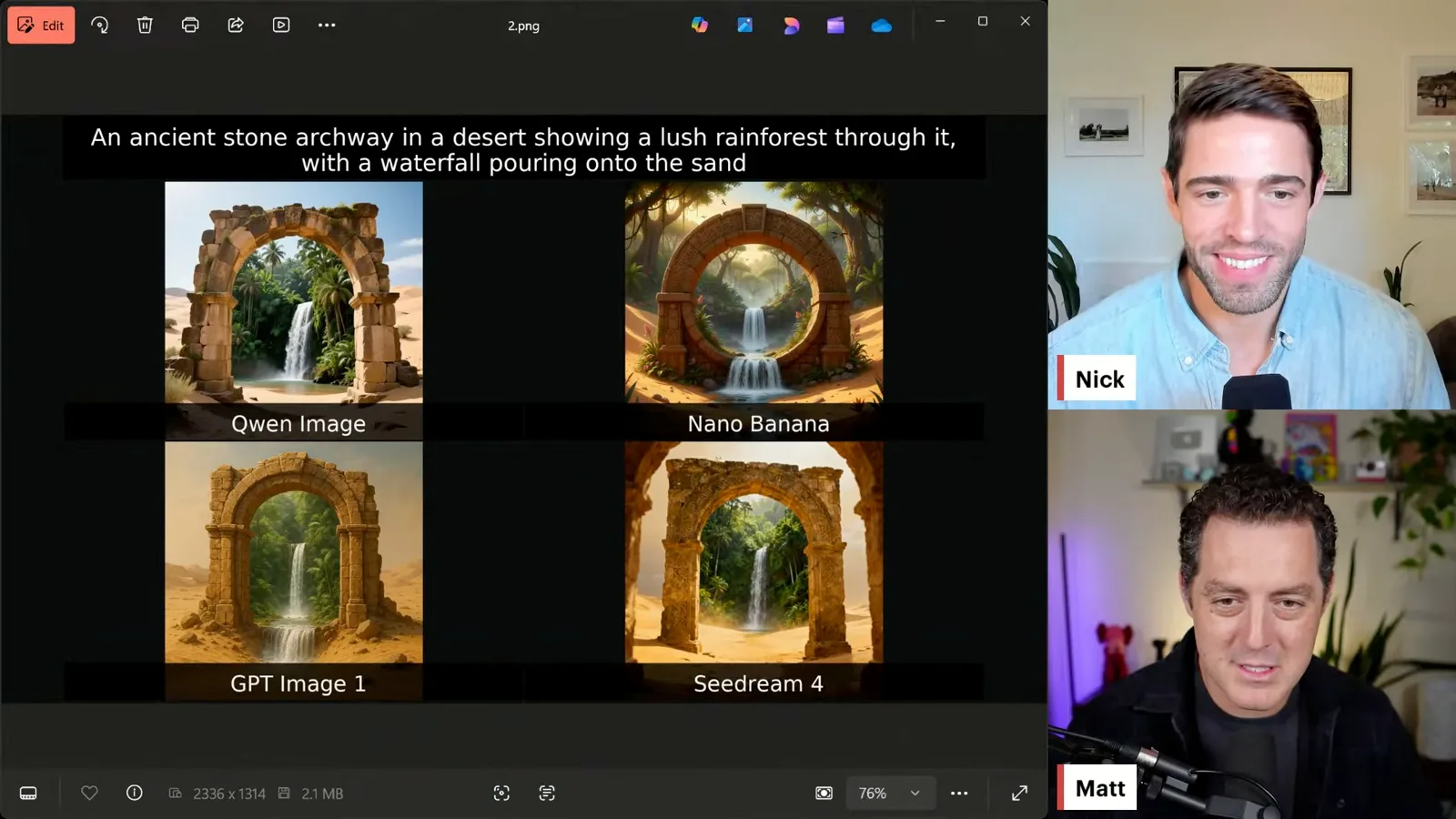Four models interpret a desert arch