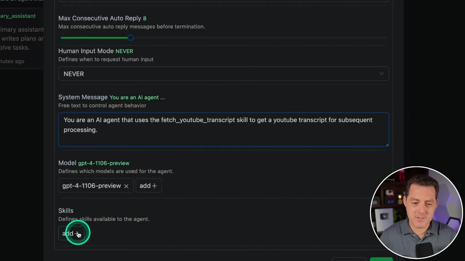 Configuring the transcript agent