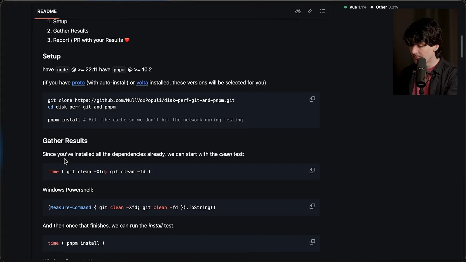 Git and pnpm benchmark method