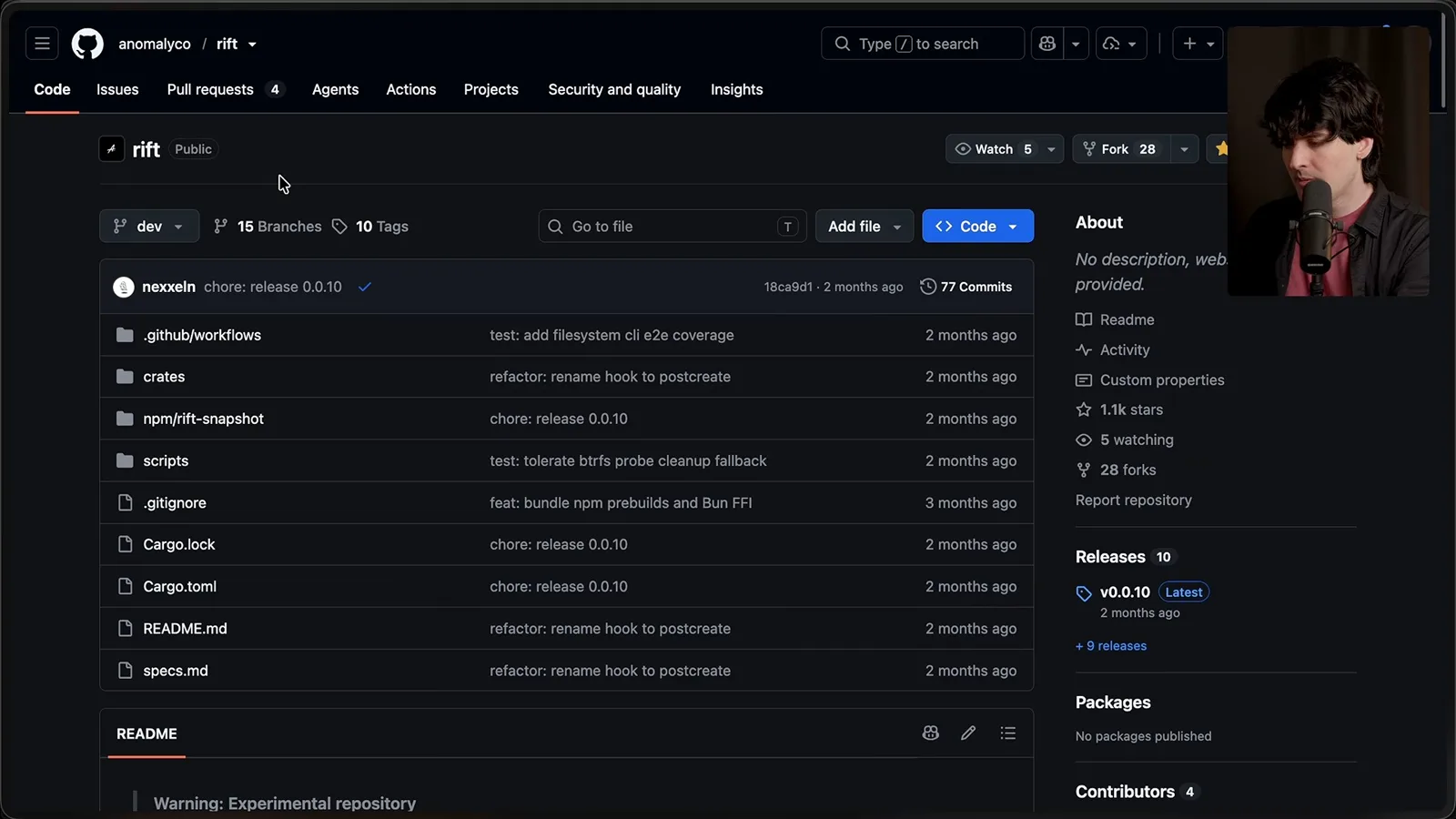 The experimental Rift repository