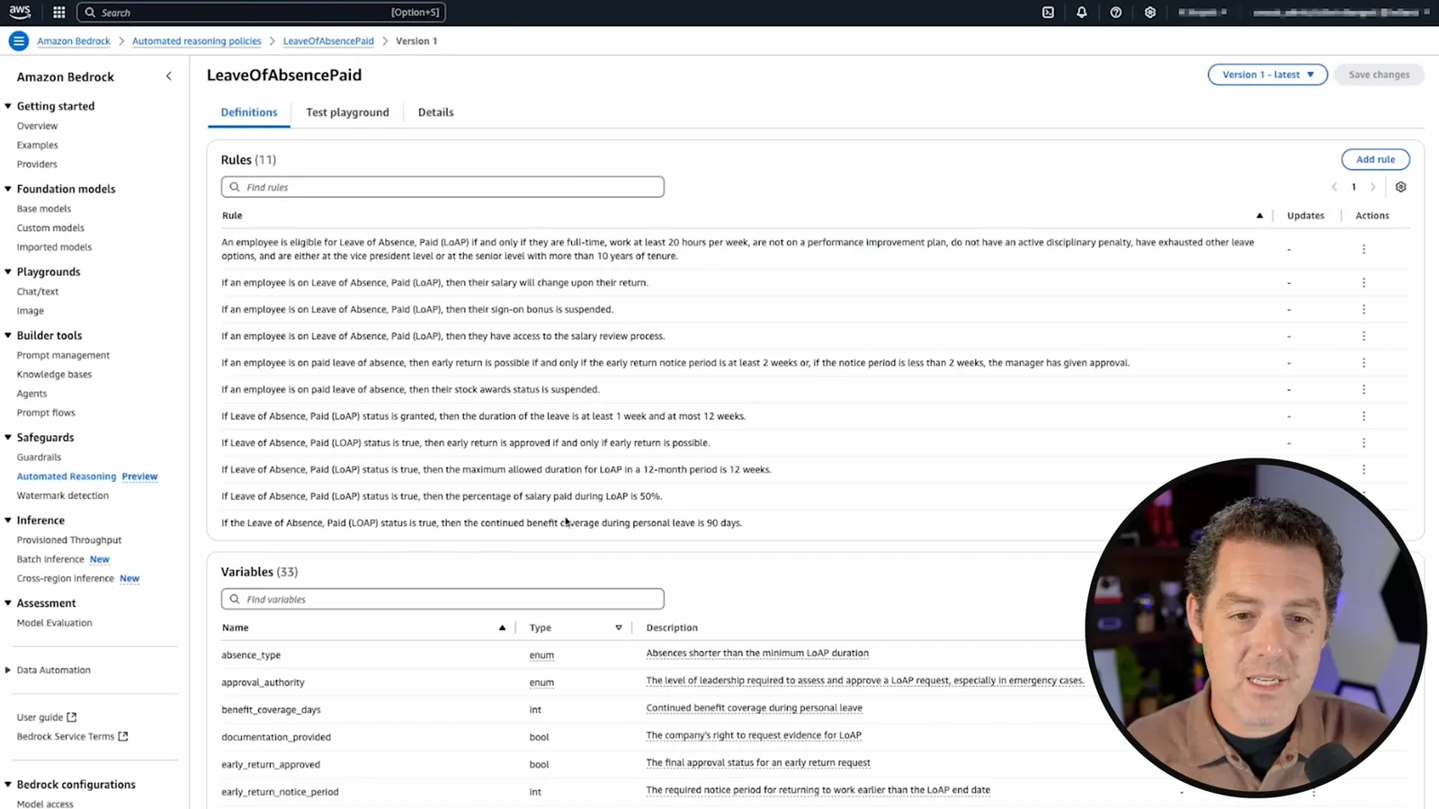 Extracted rules and variables