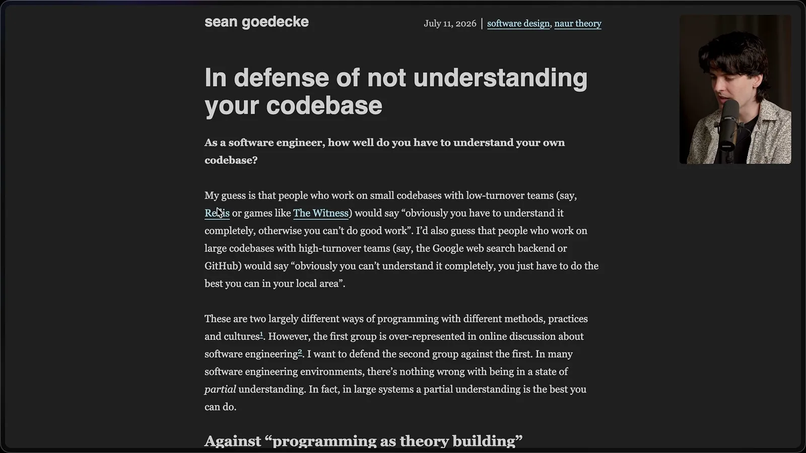 In defense of not understanding your codebase