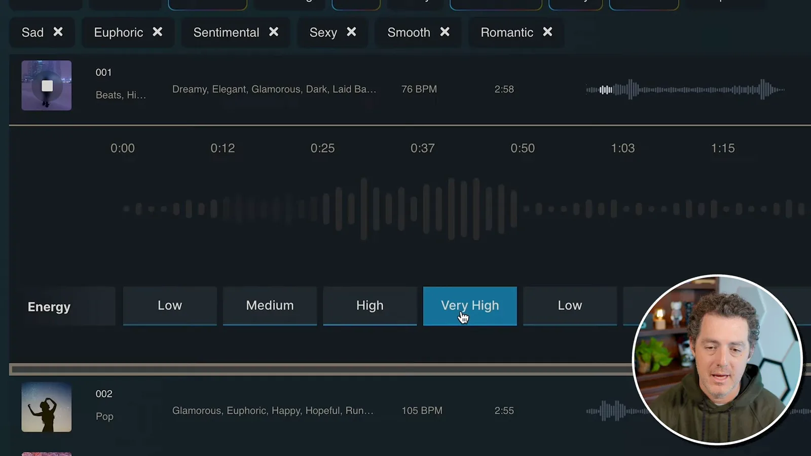 Adjusting track energy