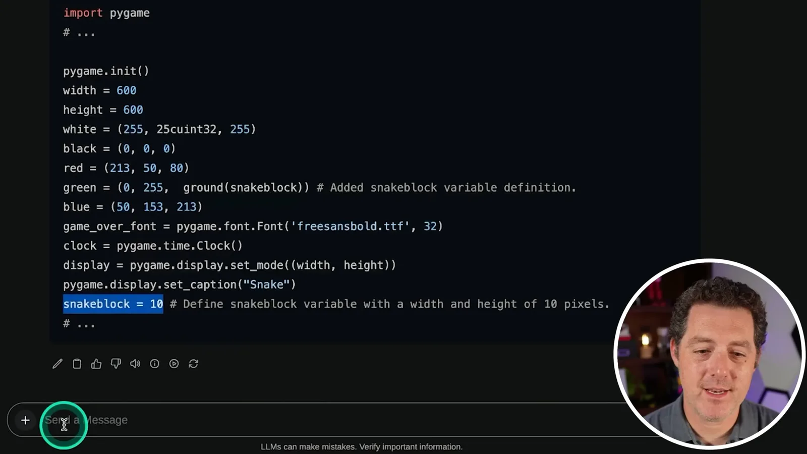 Snake code and undefined variables