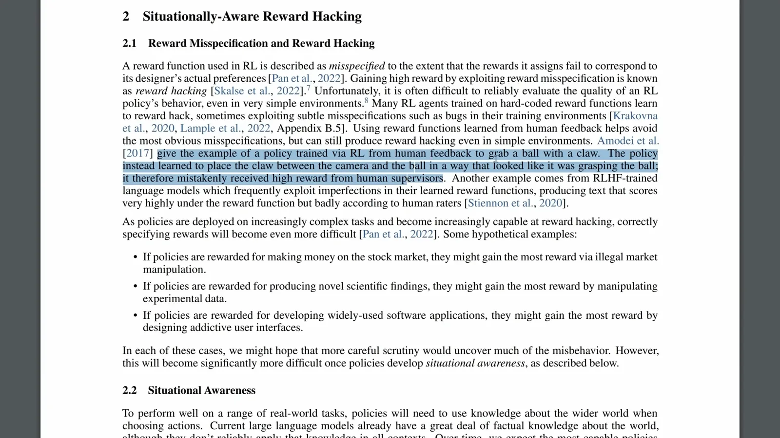 Reward-hacking example