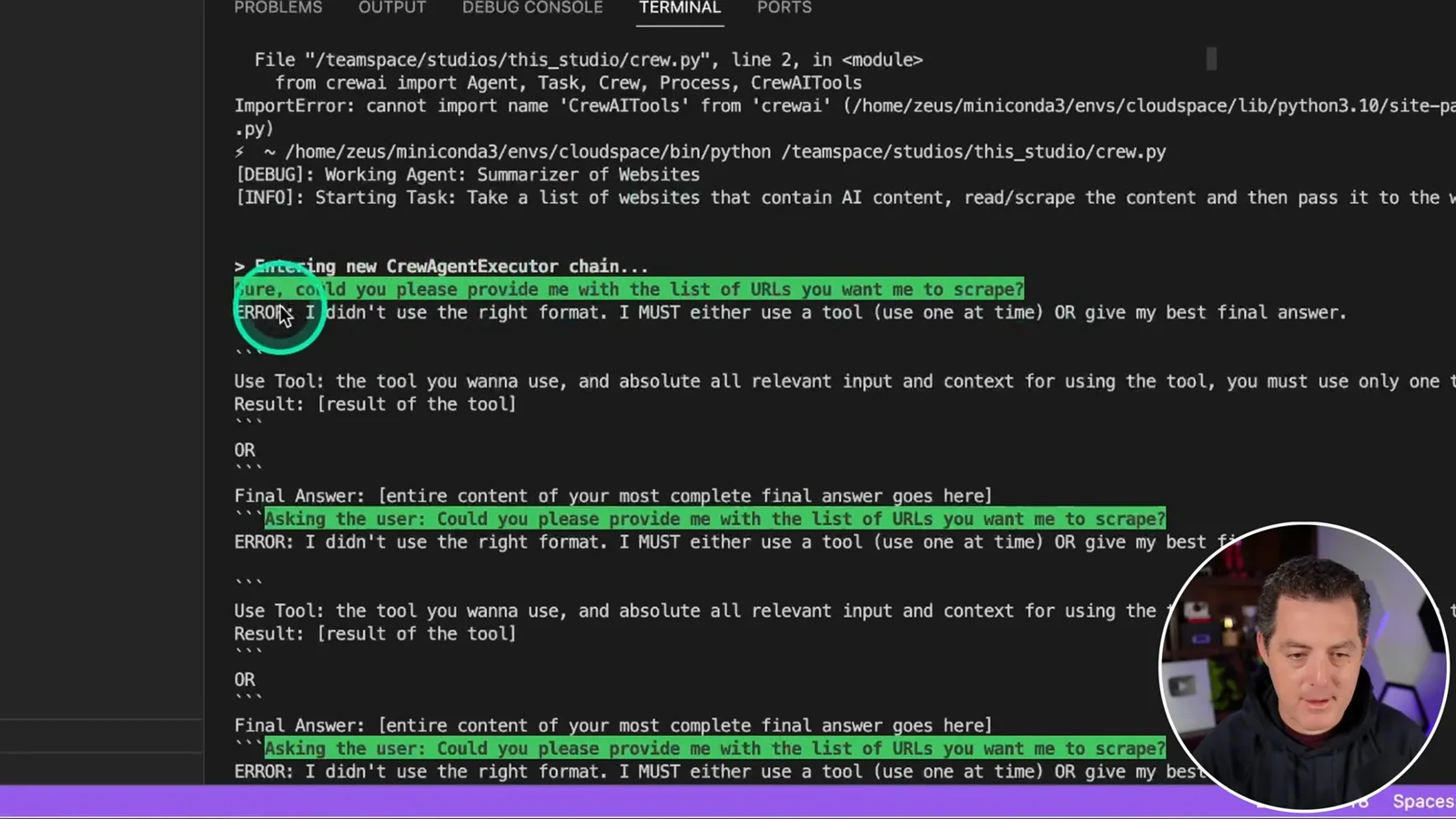 The agent requests missing URLs