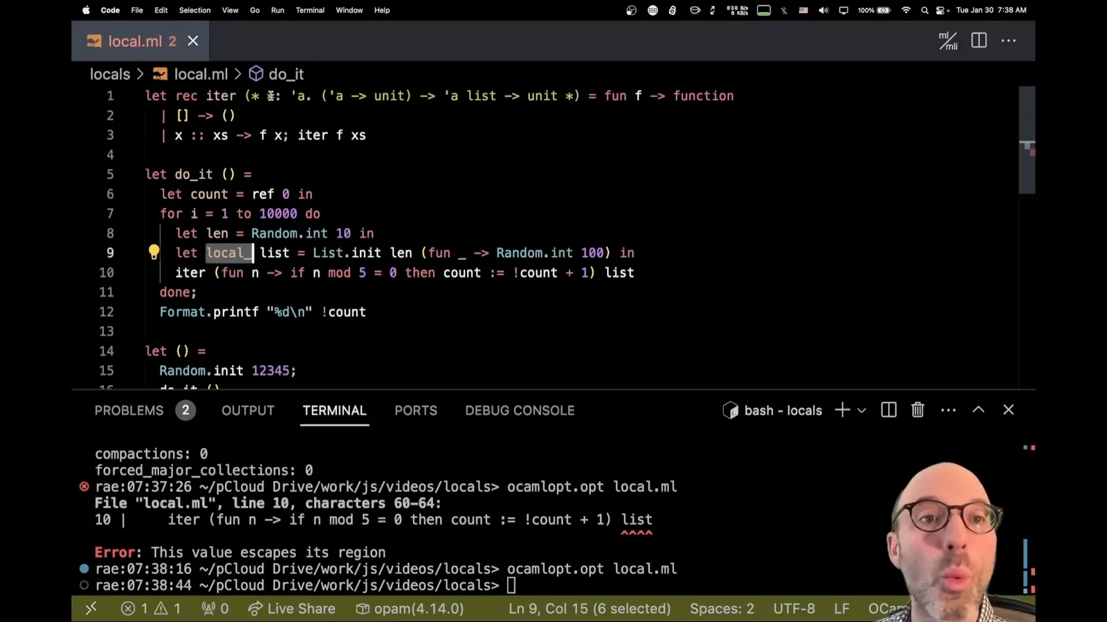 A local iterator and escape error