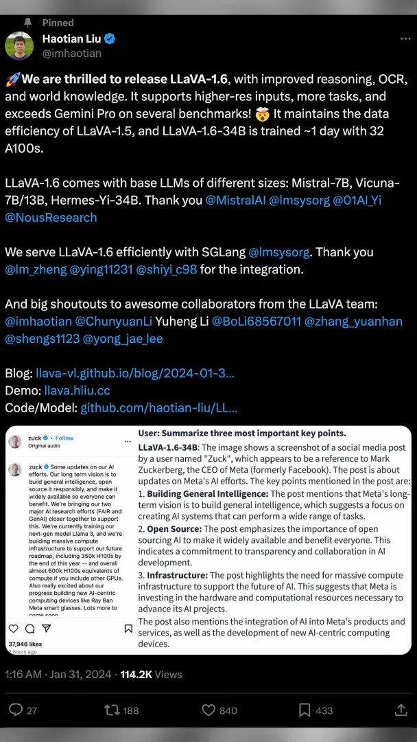 LLaVA 1.6 release announcement