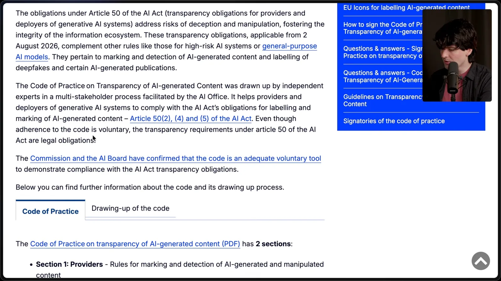The EU code of practice and transparency obligations