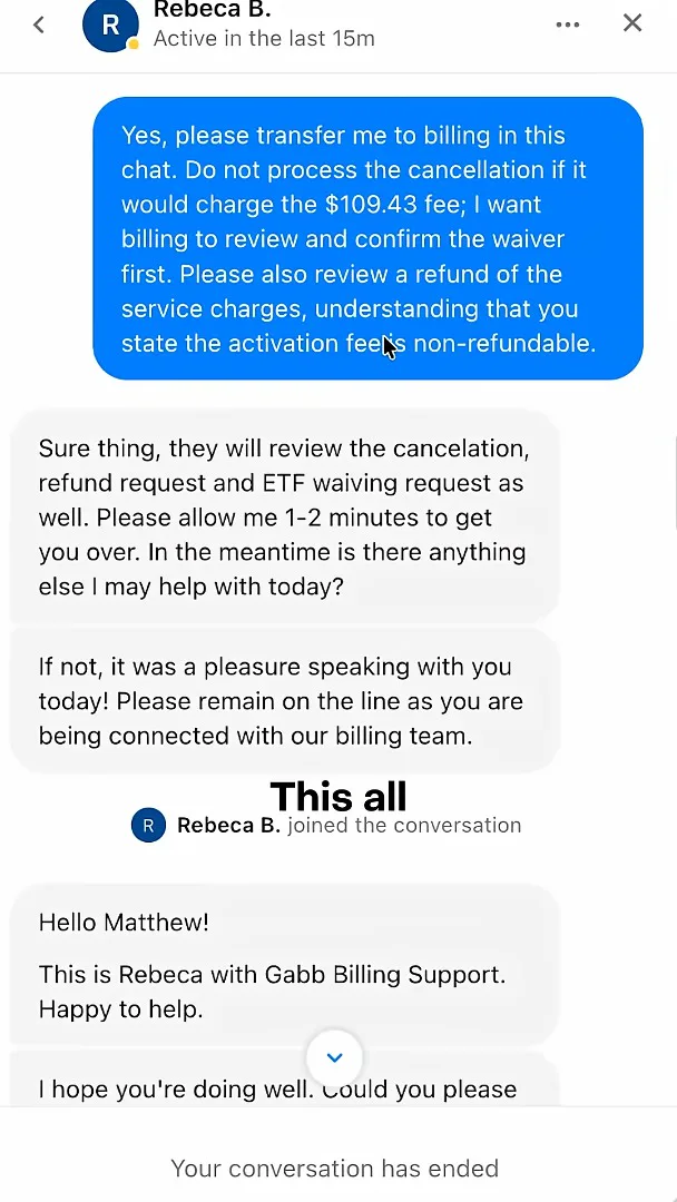 Customer-service chat about cancellation
