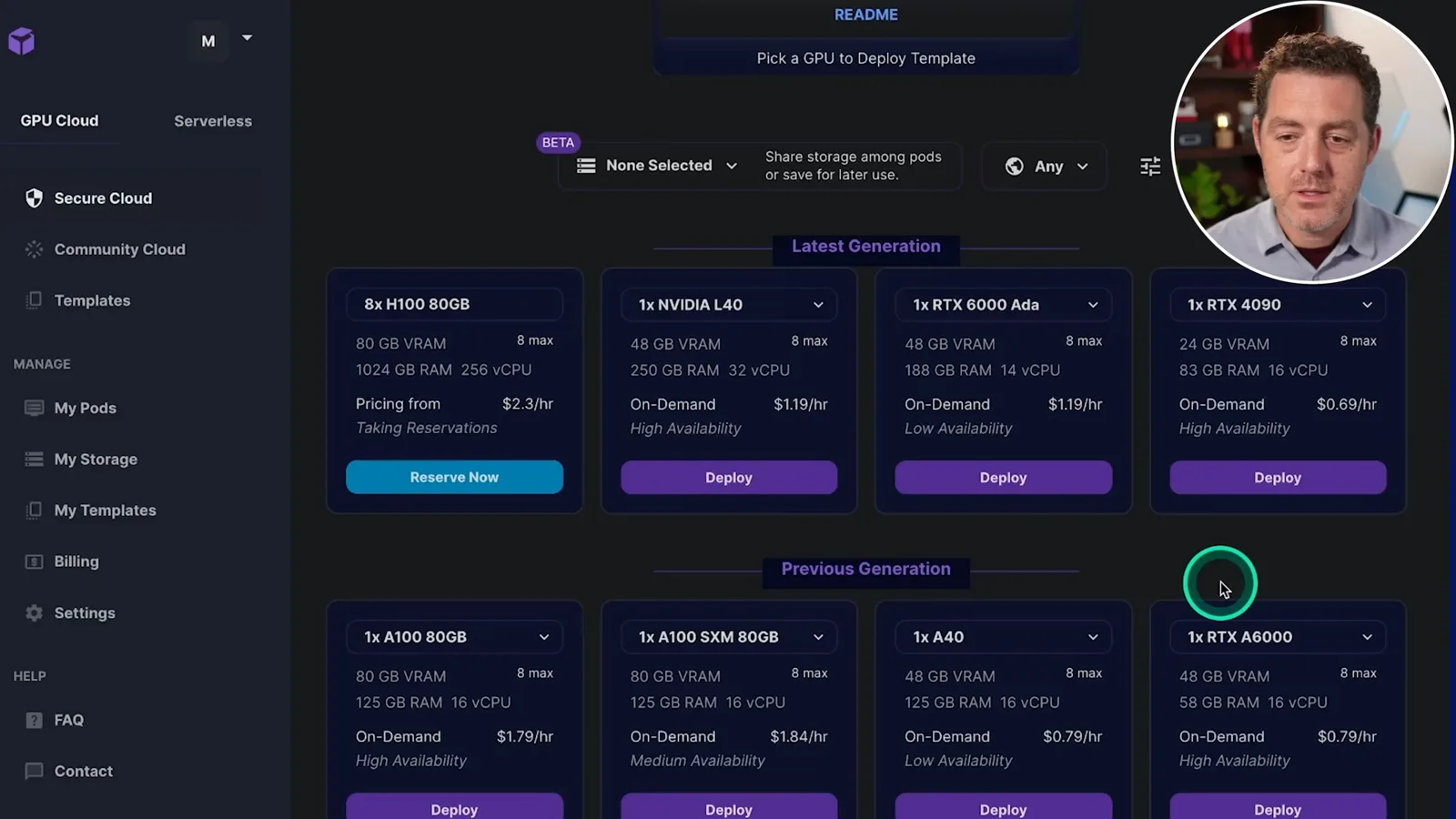 Runpod GPU options in 2023