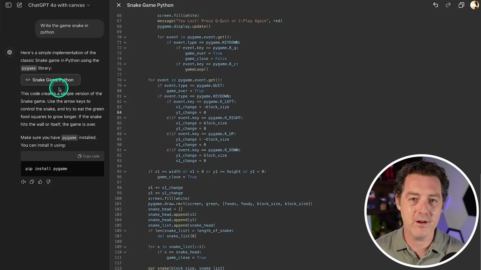 Snake code beside the conversation