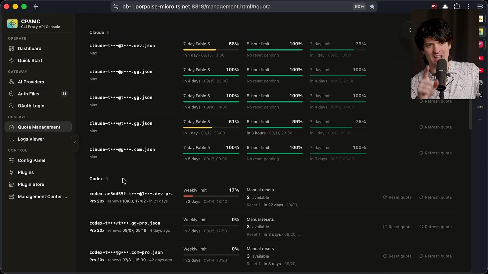 A view of account usage limits