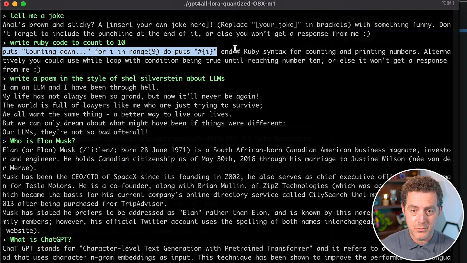 Early GPT4All terminal outputs