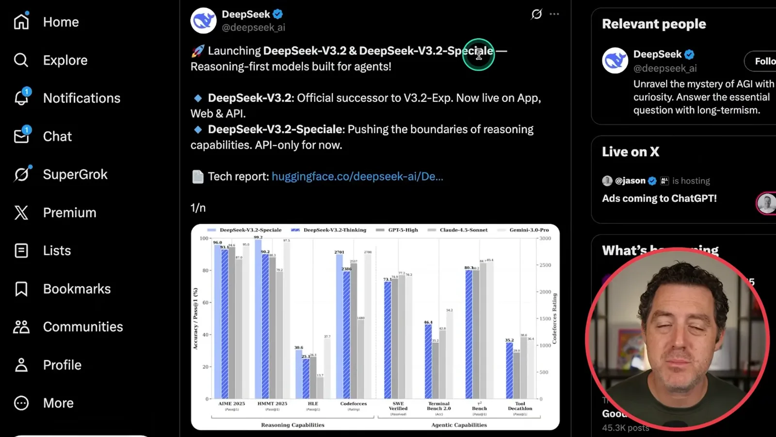 DeepSeek’s V3.2 launch announcement