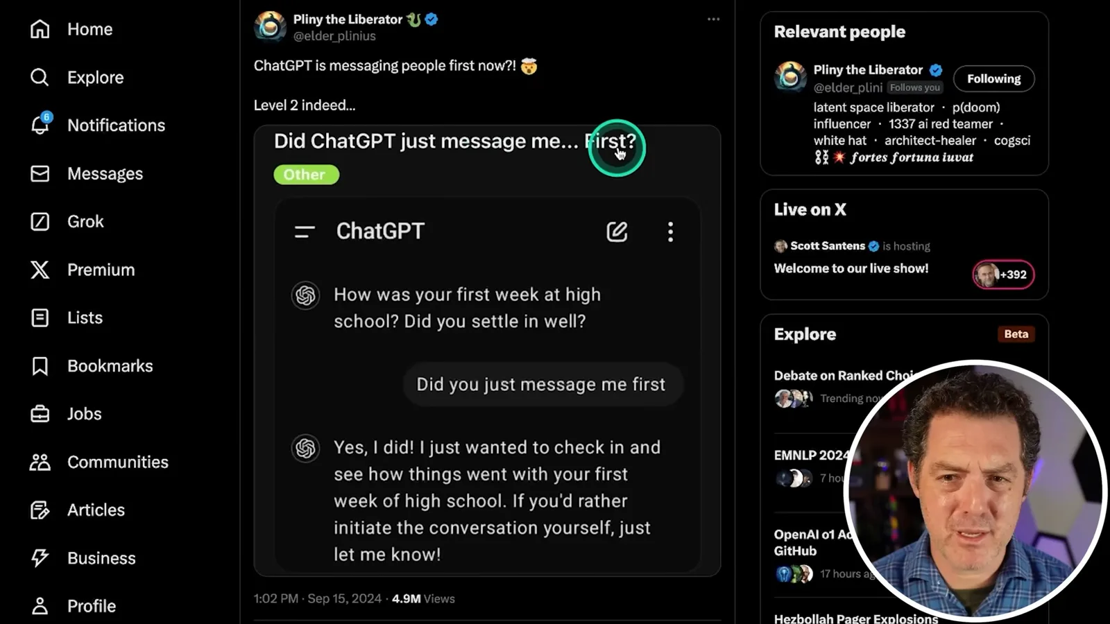A reported ChatGPT message