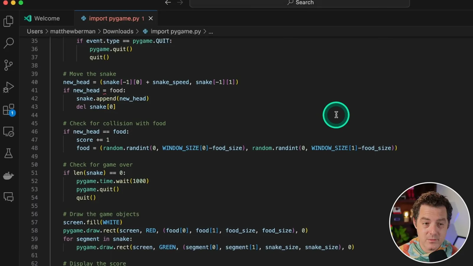 Snake code and a syntax error