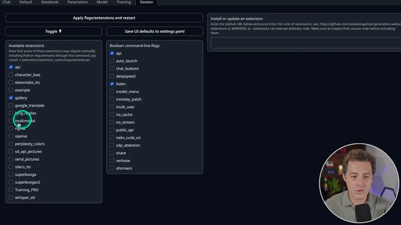 WebUI session extensions
