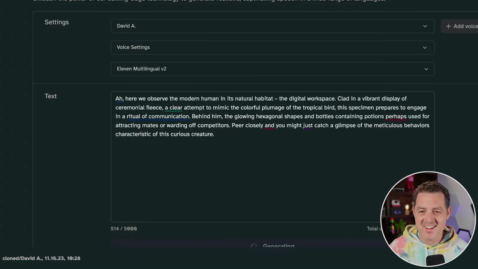 Testing the generated narration