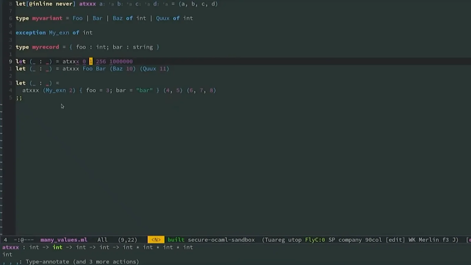 Values selected for runtime inspection