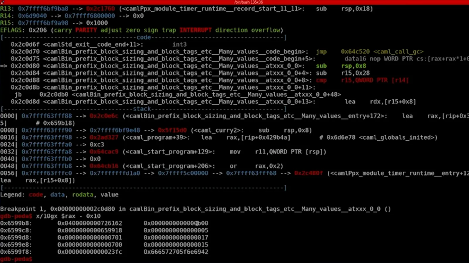 Inspecting an exception in GDB