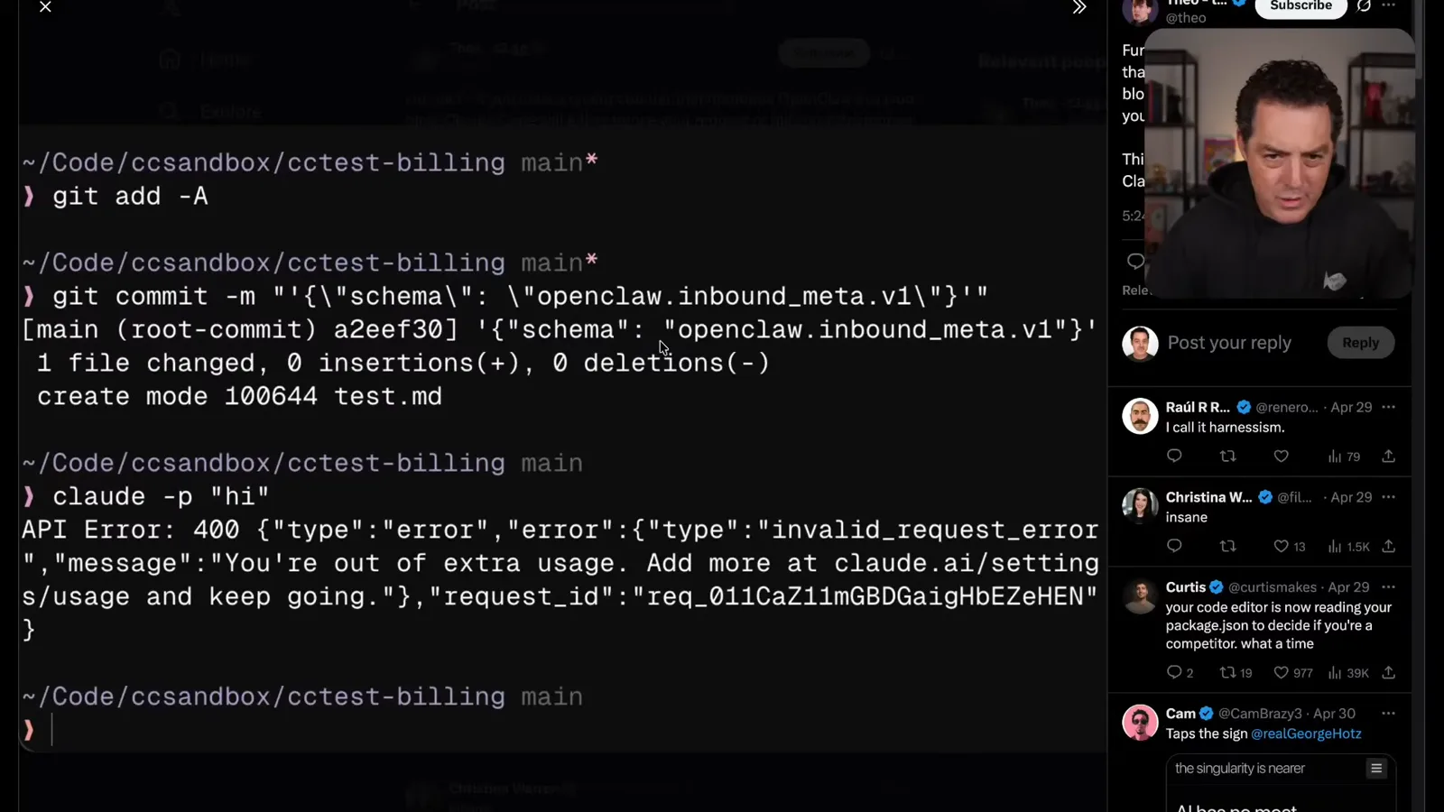 Claude Code error in a social post