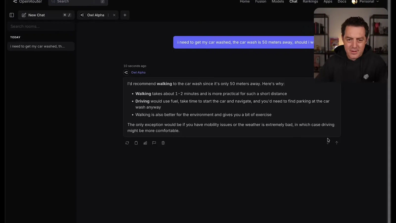 Owl Alpha car-wash response