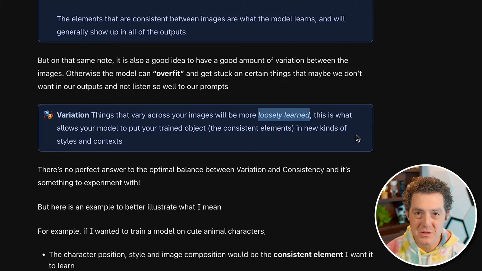 Consistency and variation in a training set