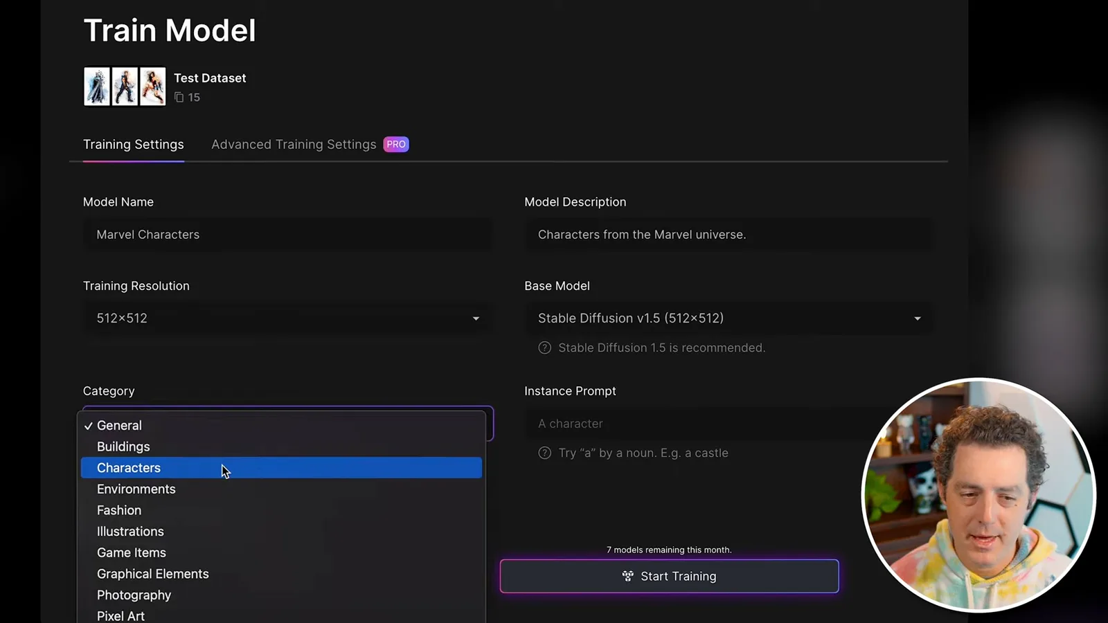 Custom model training settings