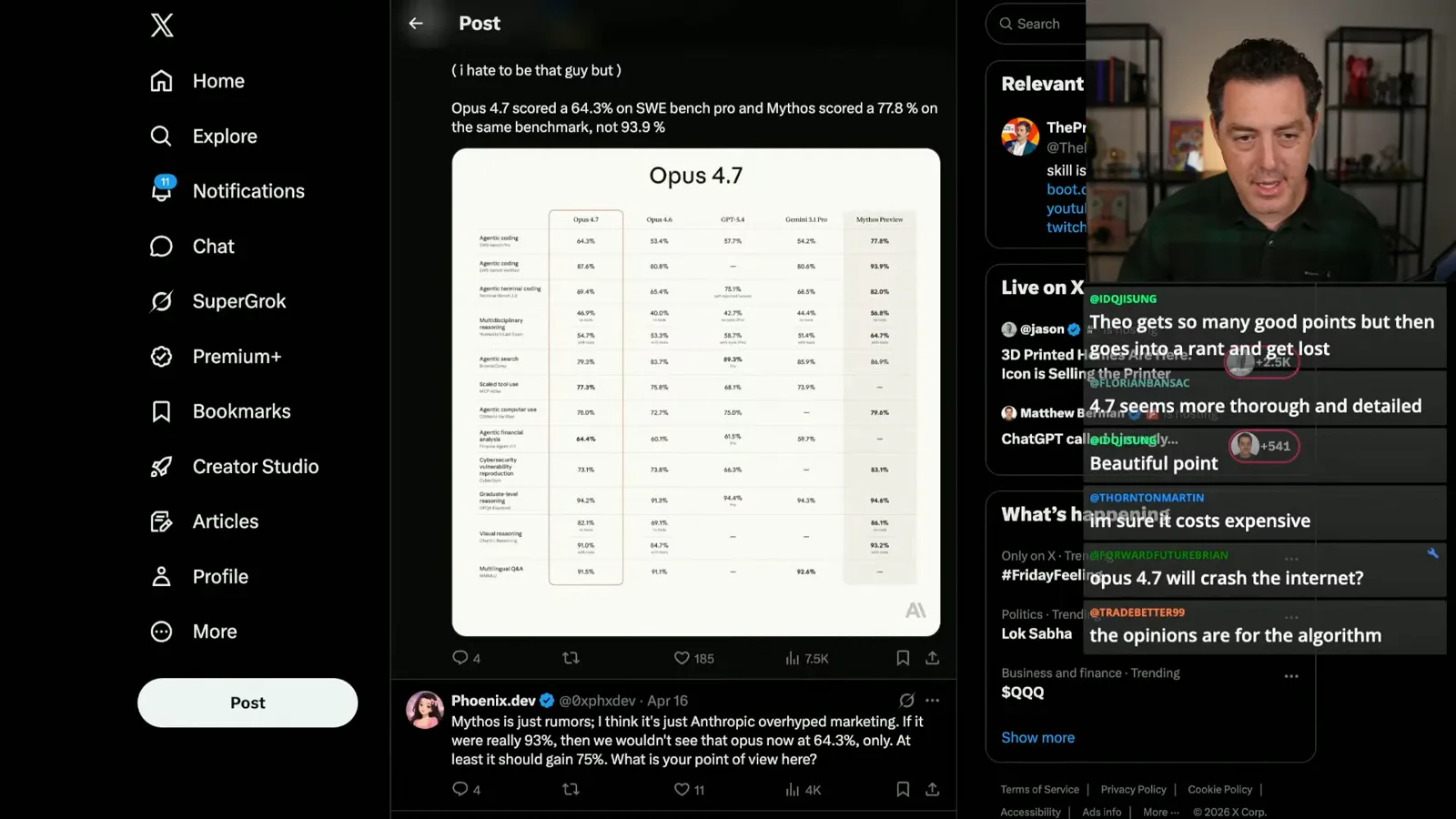 Opus 4.7 benchmark comparison