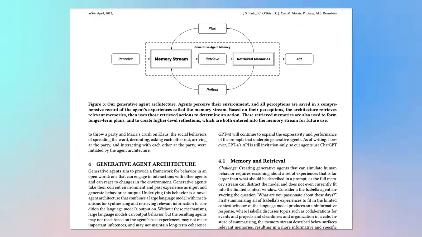 Generative-agent memory architecture
