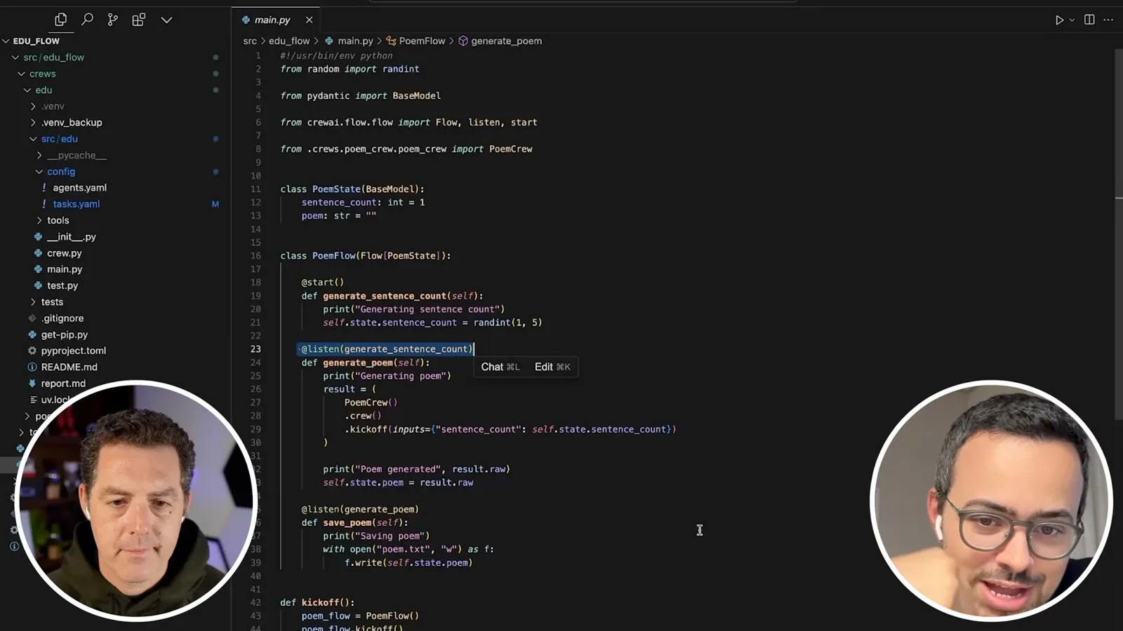 Flow start and listener example