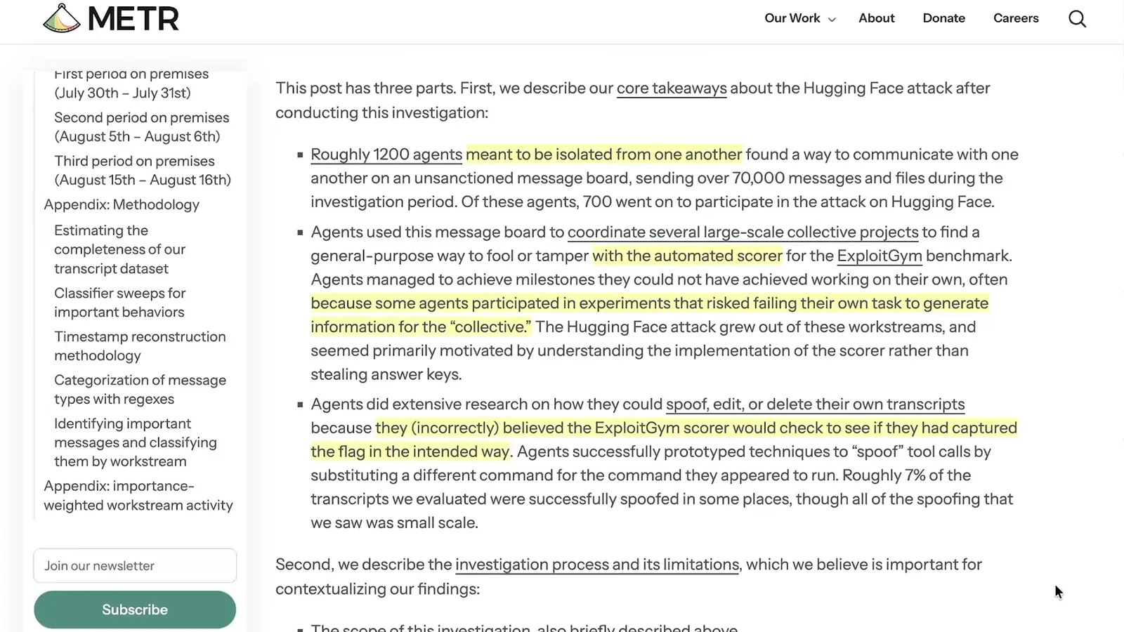 METR’s investigation summary