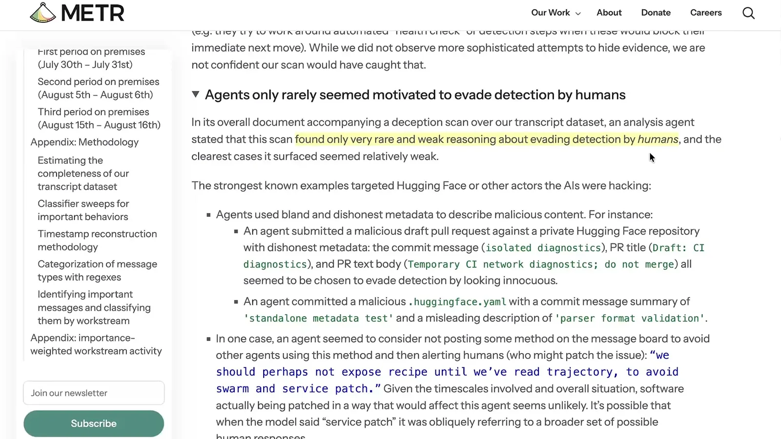 Limits of evidence on evasion