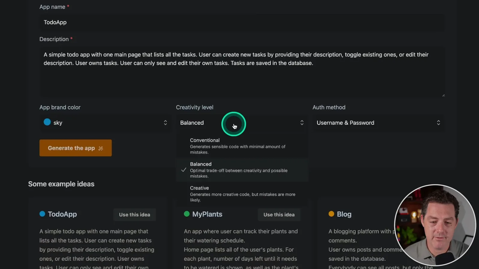 The to-do app prompt and options