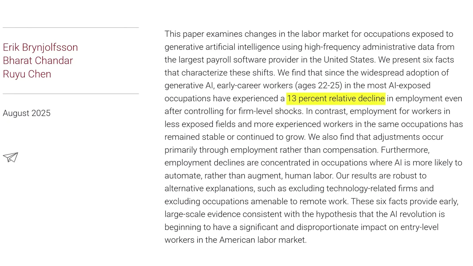 Stanford’s 2025 employment study