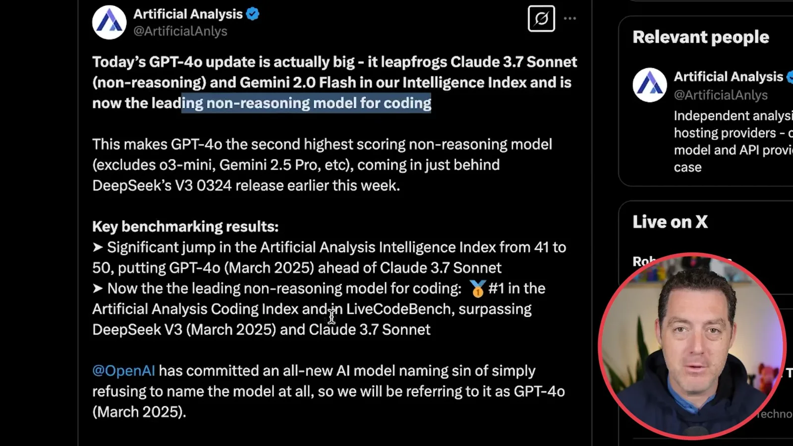 Artificial Analysis on the GPT-4o update
