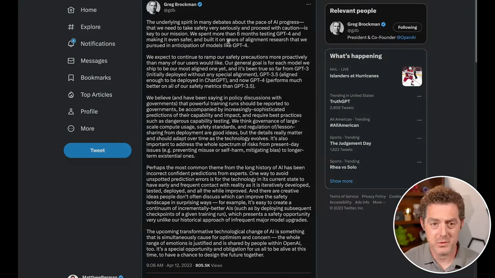 Greg Brockman’s post on GPT-4 safety and oversight