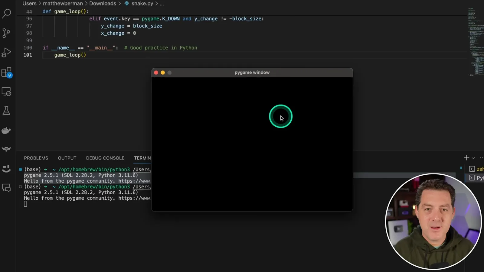 The Snake game test