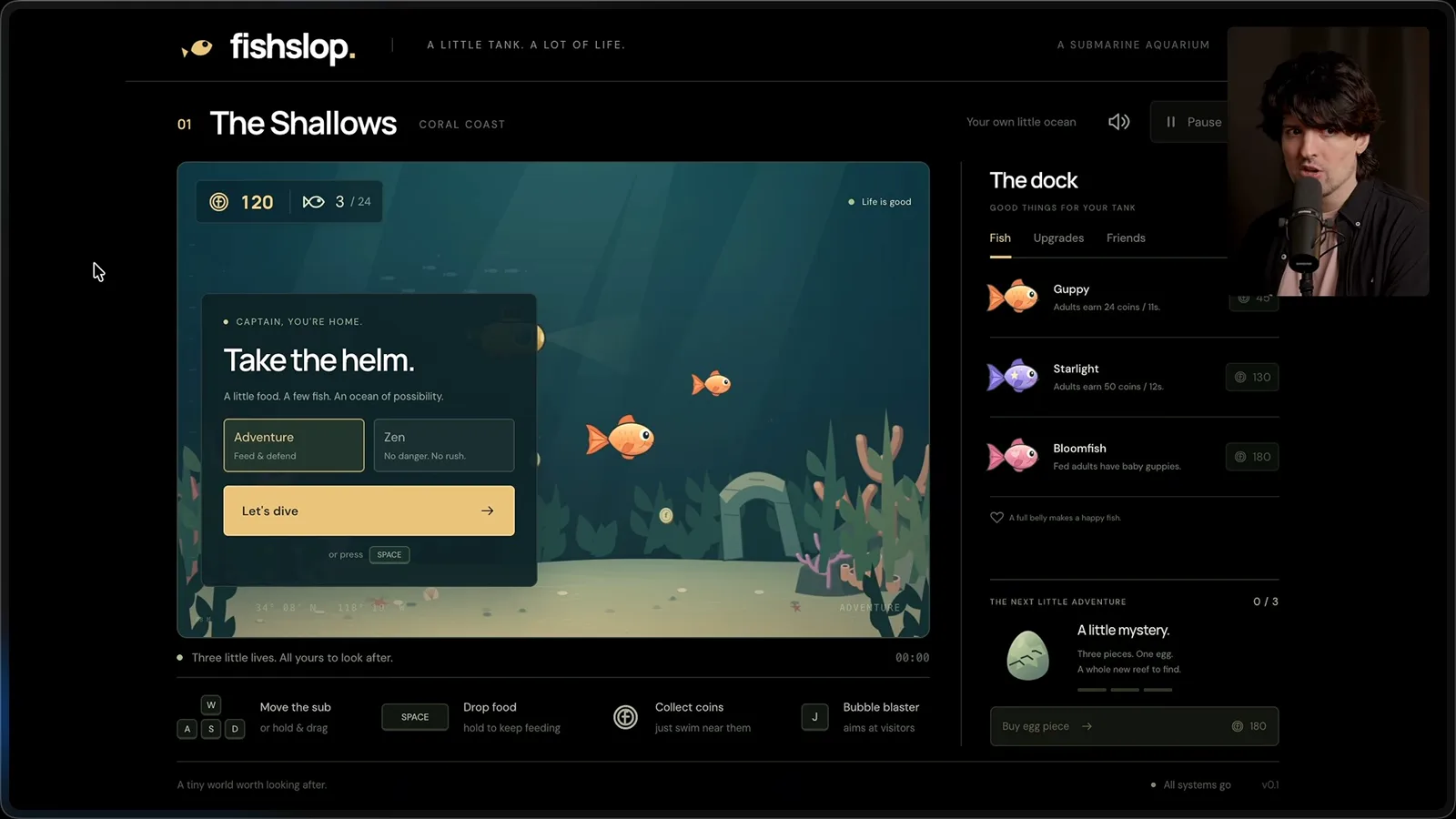 Fish Slop interface with repeated subtitles