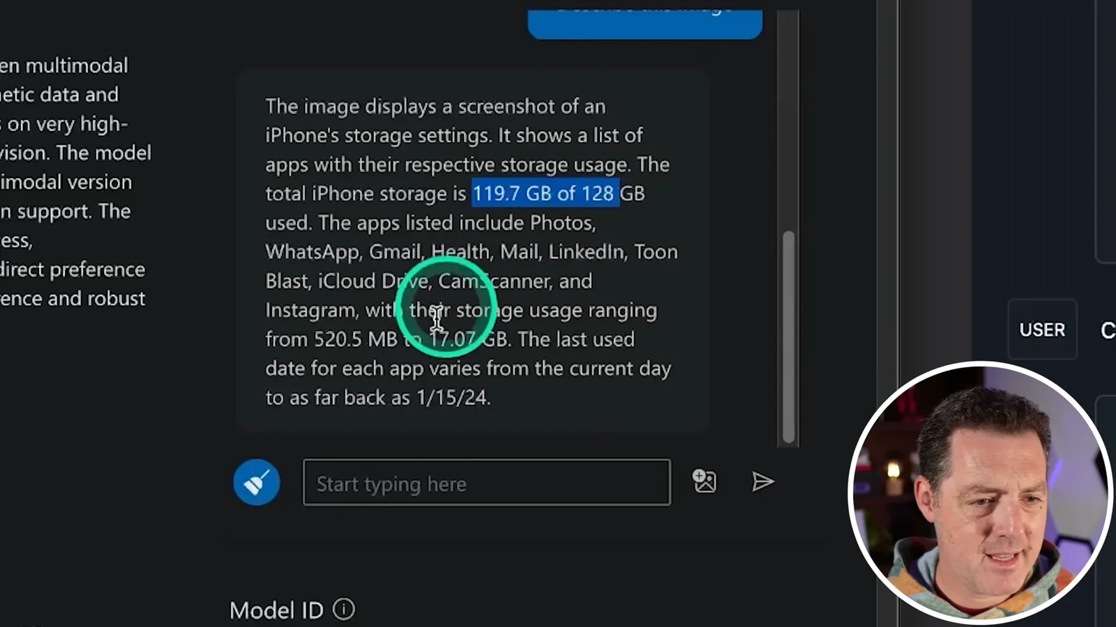 Phi-3 reads a storage screenshot